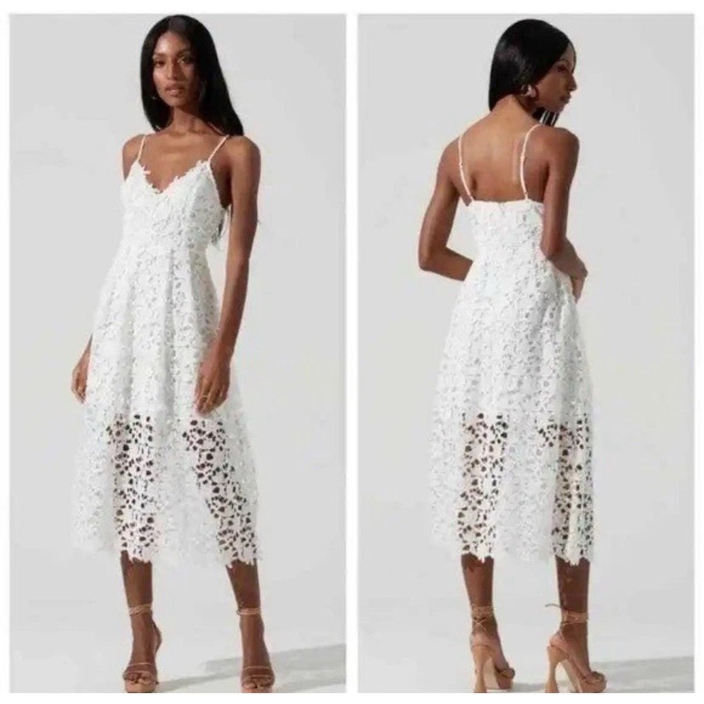 ASTR the label Women's Sleeveless Lace A‎ Line Midi Dress White Small Preppy